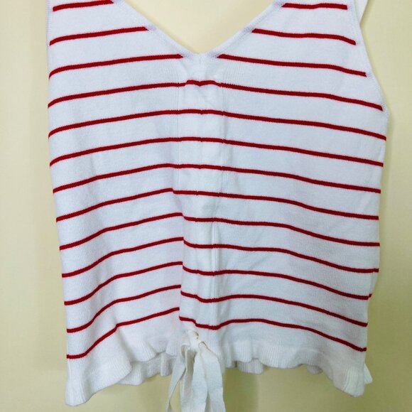 Pink Lily Knit Tank Top Women's Medium White Red Stripe Summer Tie Front - Picture 4 of 8